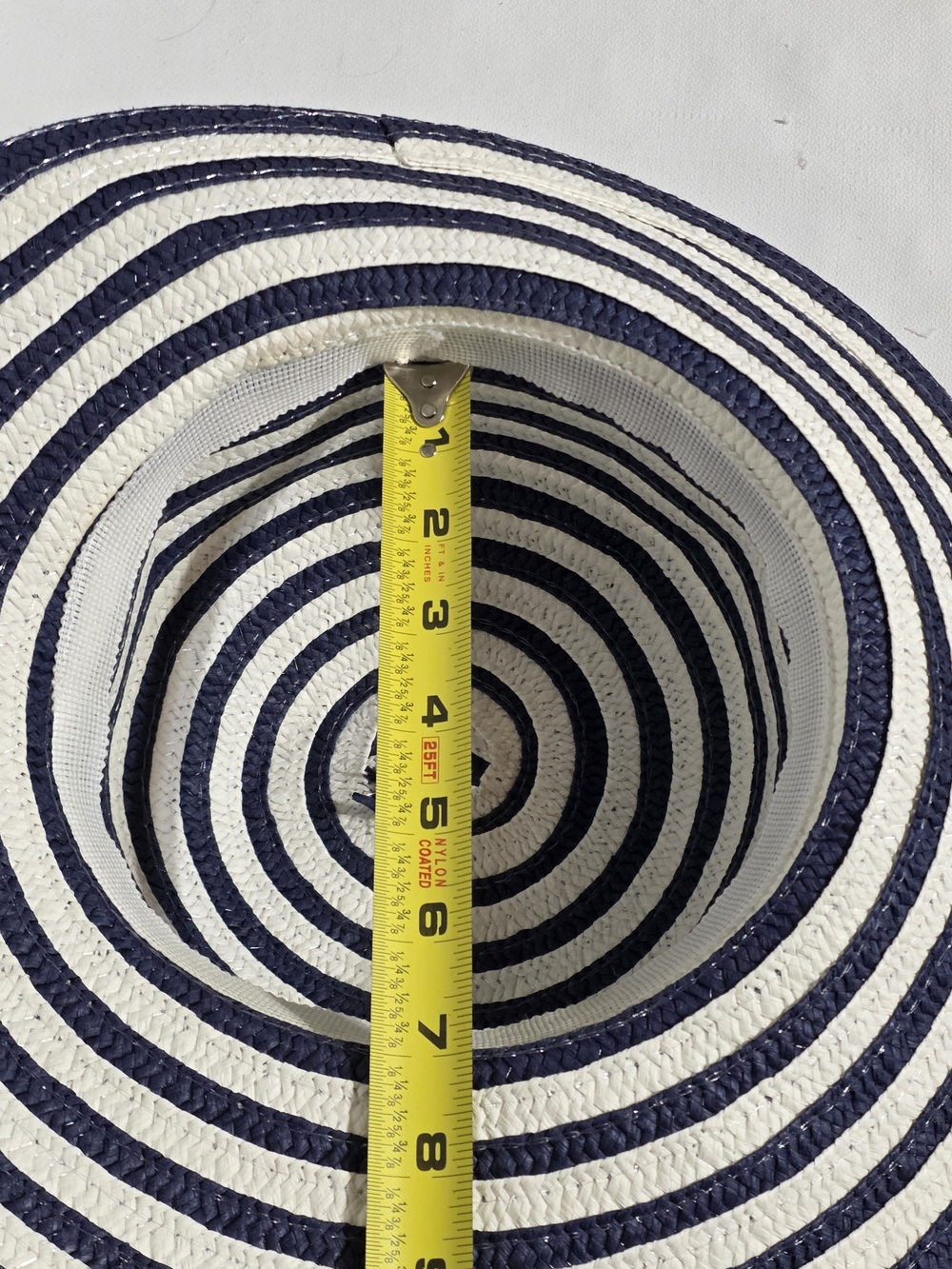 Striped Wide Brim Straw Sun Hat - Navy & White - Picture 6 of 7